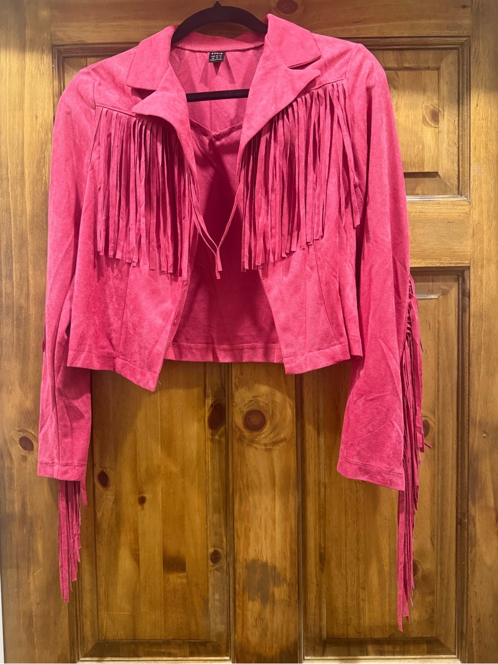 Pink Fringe Suede-Style Women's Jacket